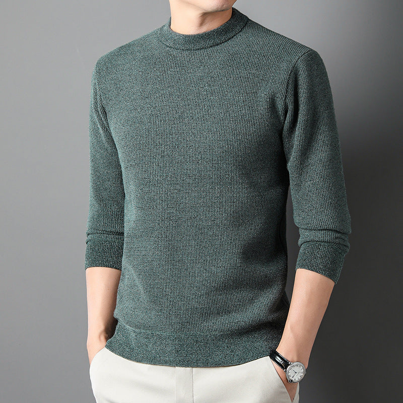 Men's Fine-Knit Pullover with Stand-Up Collar and Rib Structure Lisslune