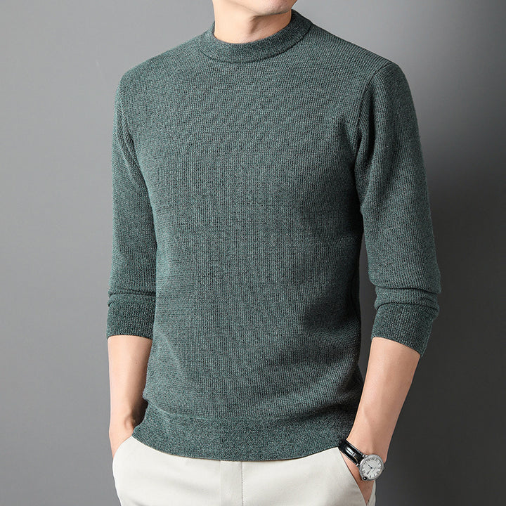 Men's Fine-Knit Pullover with Stand-Up Collar and Rib Structure Lisslune