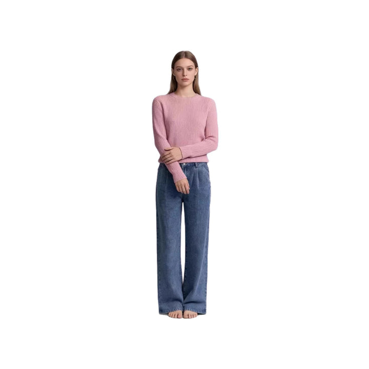 Women high-waisted wide jeans in casual style with elegant pleating Lisslune