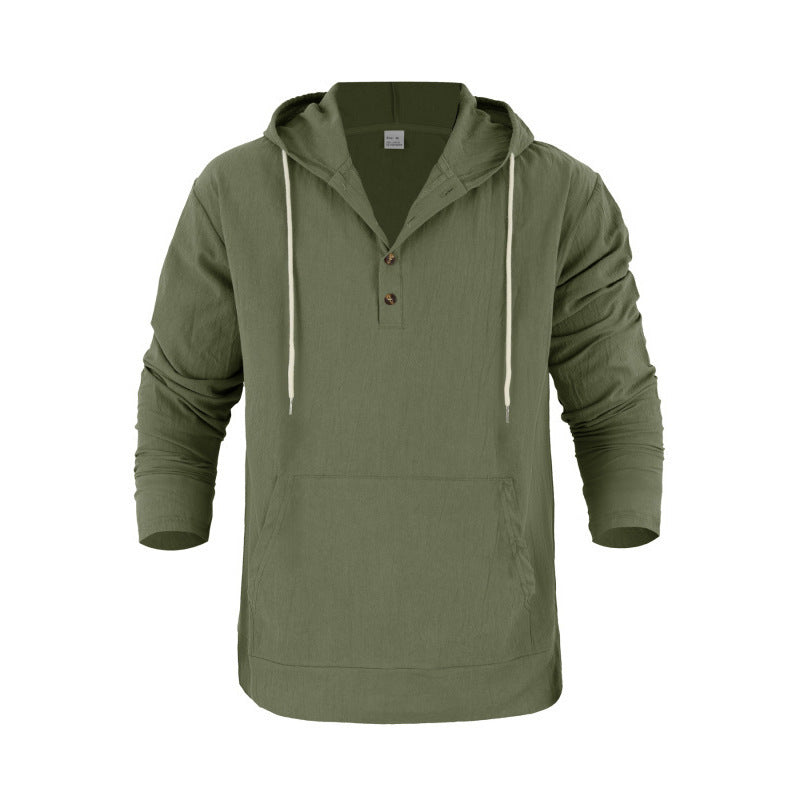 Men's casual hoodie with button placket and kangaroo pocket Lisslune