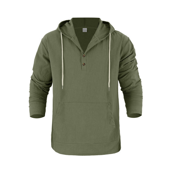 Men's casual hoodie with button placket and kangaroo pocket Lisslune