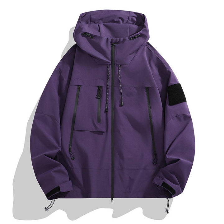 Men's technical outdoor jacket with adjustable hood design and multifunctional pockets Lisslune
