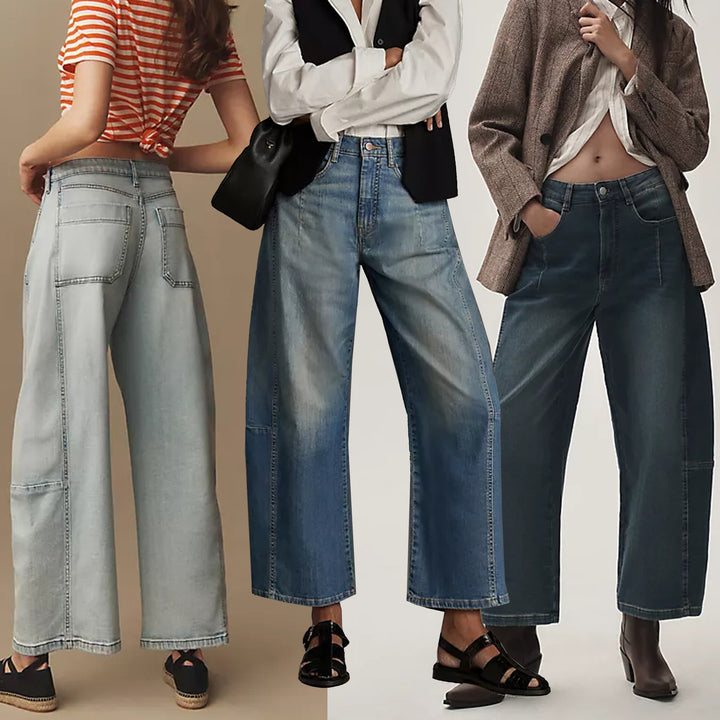 Damen weite Denim-Hose im modernen Schnitt mit hohem Bund Lisslune