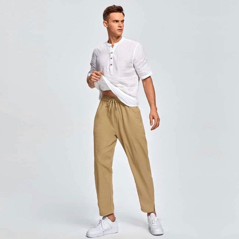 Men's fashionable casual leisure pants with drawstring Lisslune