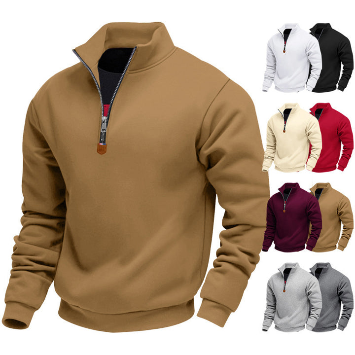 Men's fleece pullover with high collar and full zipper Lisslune