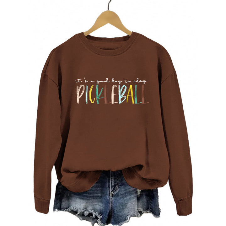 Women's casual sweatshirt with colorful pickleball print Lisslune