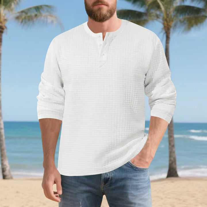 Men's Long Sleeve Henley Shirt made of comfortable waffle material with button placket Lisslune