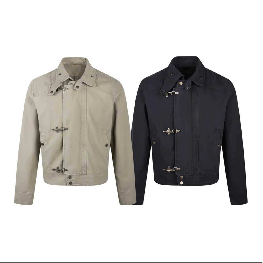 Men's fashionable short jacket with innovative buckles and practical high-neck collar Lisslune