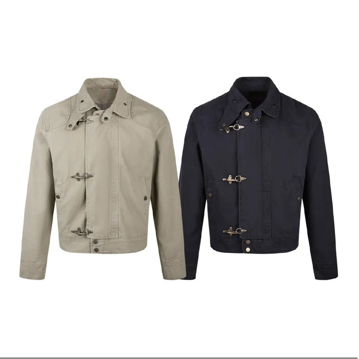 Men's fashionable short jacket with innovative buckles and practical high-neck collar Lisslune