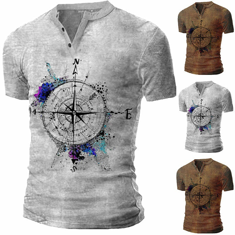 Men's T-shirt with creative compass design and innovative washing Lisslune