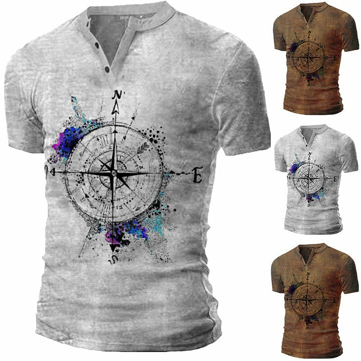Men's T-shirt with creative compass design and innovative washing Lisslune