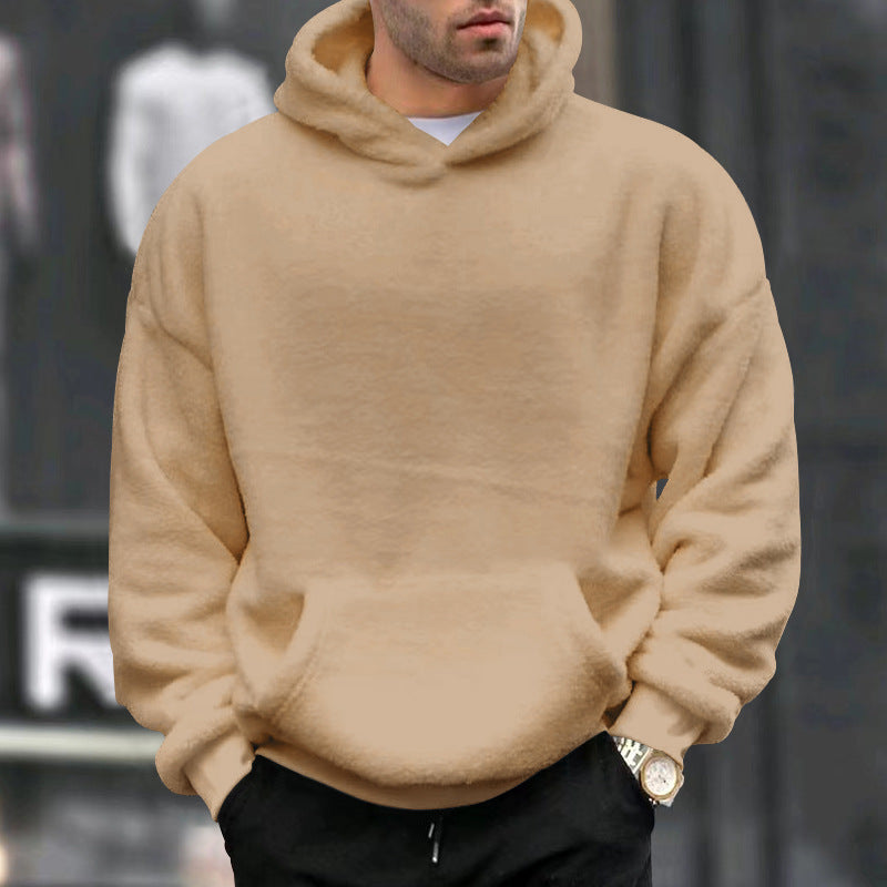 Men's oversized fleece pullover with practical pockets and hood Lisslune