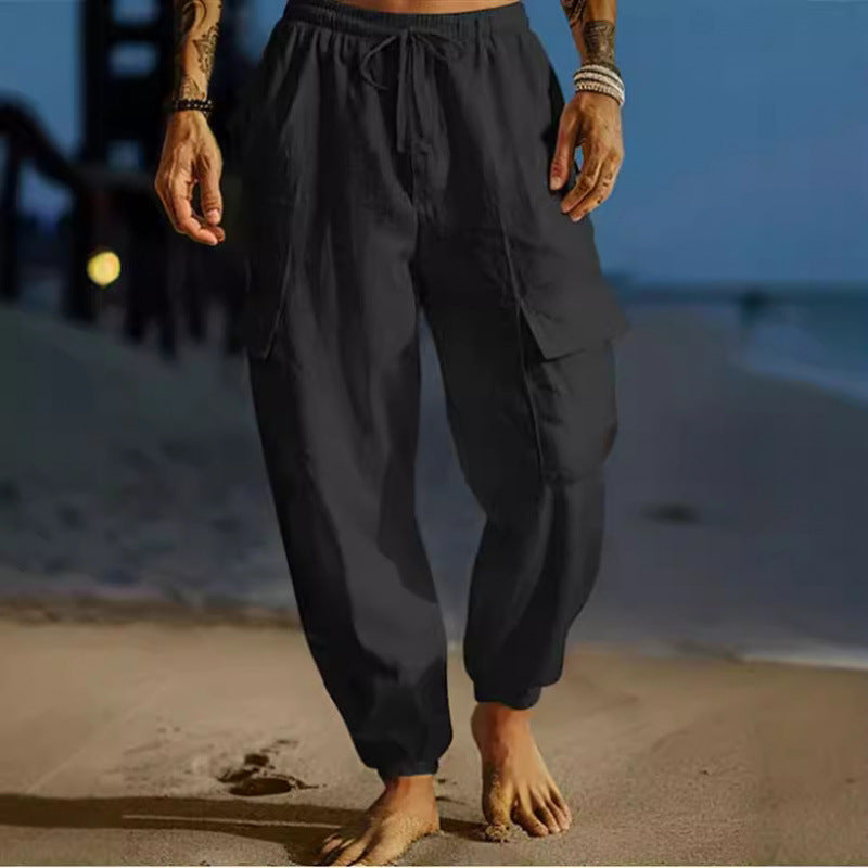 Men's cargo pants with elastic waistband and practical side pockets Lisslune