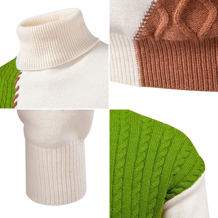 Men's turtleneck sweater with geometric cable pattern and contrasting accents Lisslune