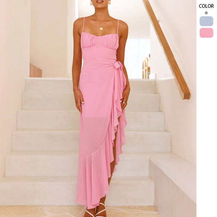 Women's maxi dress with flowing cut and ruffles