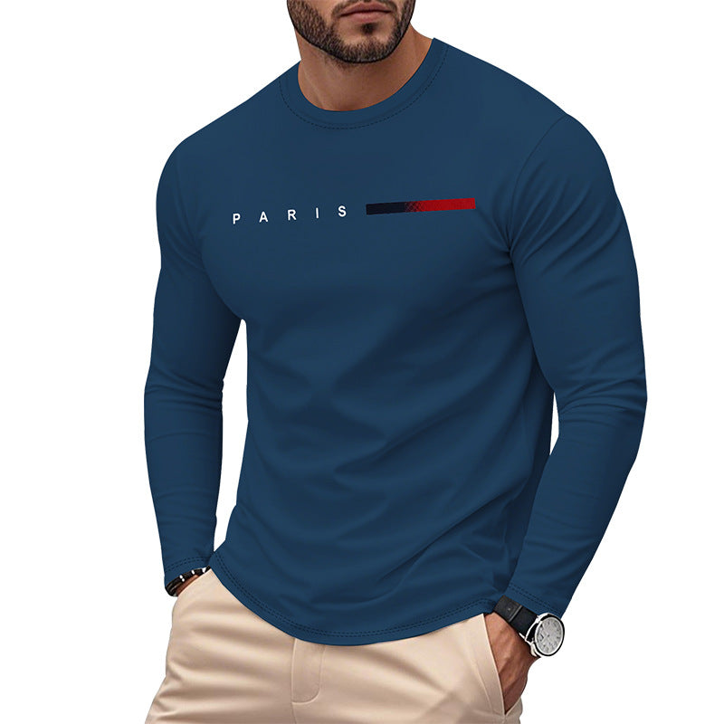 Men's Long Sleeve T-Shirt with Modern Paris Print and Elastic Hem Lisslune
