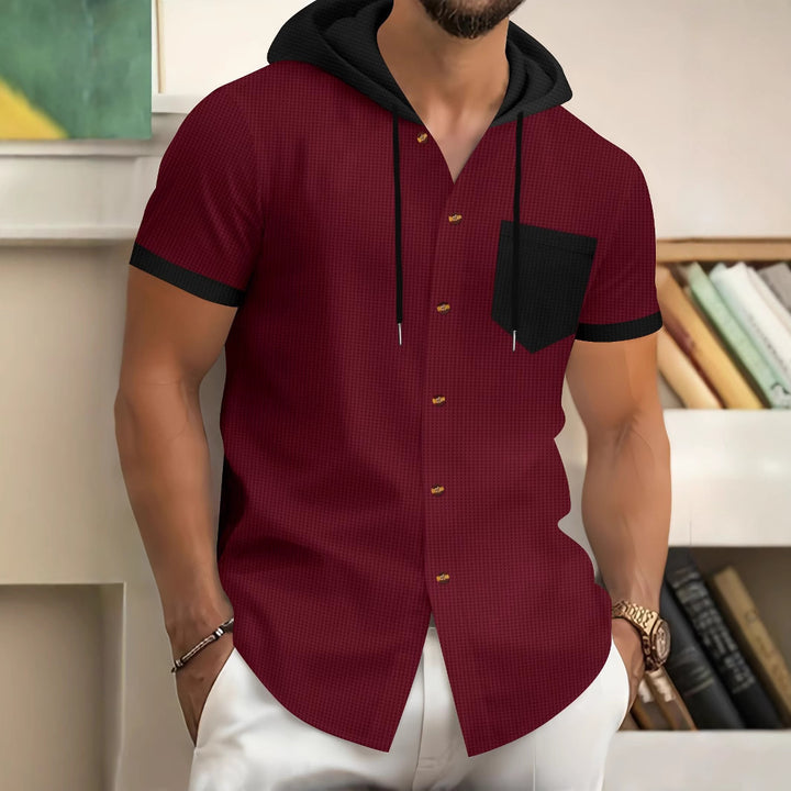 Men's stylish short-sleeve shirt with integrated hood and practical chest pocket Lisslune