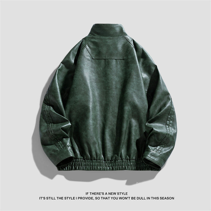 Men's stylish artificial leather jacket with high collar and practical zippered pockets Lisslune