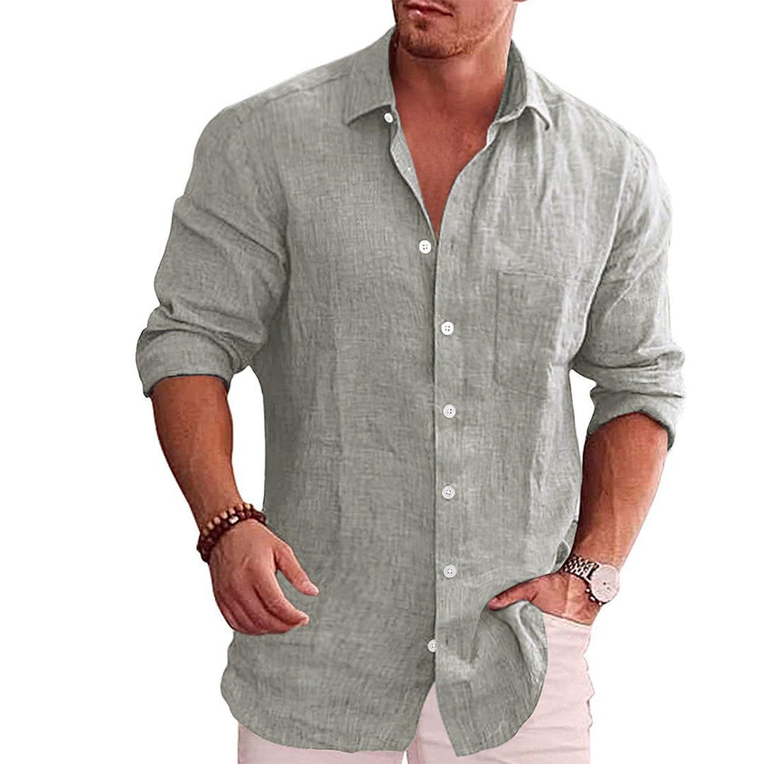 Men's linen shirt with practical chest pocket design and loose fit Lisslune