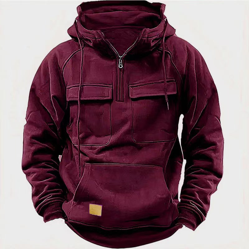Men's fleece hoodie with practical zipper and large pockets Lisslune