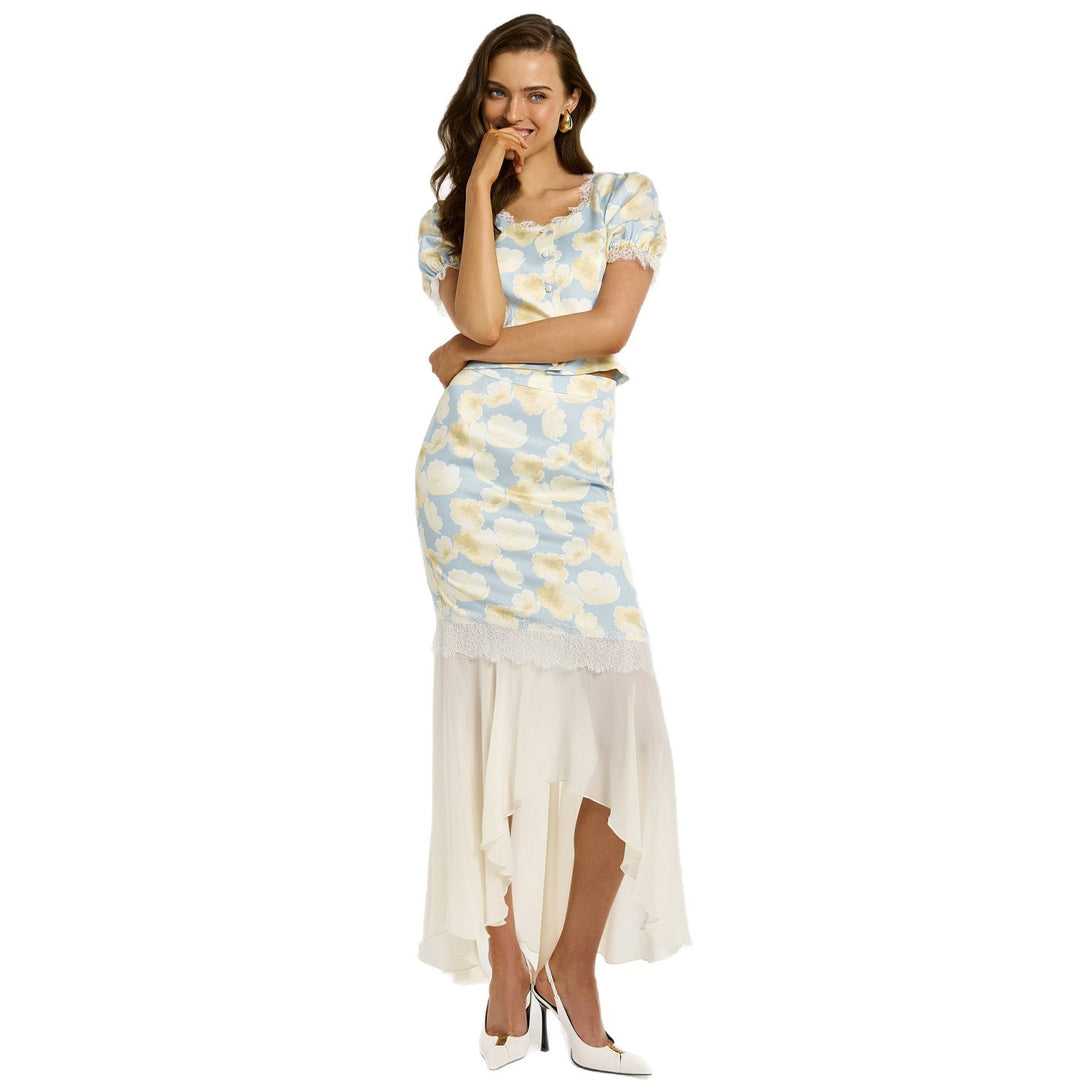 Women's elegant dress with asymmetrical hem and floral pattern Lisslune