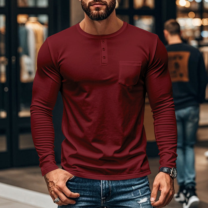 Men's long-sleeve shirt with modern Henley neckline and practical chest pocket Lisslune