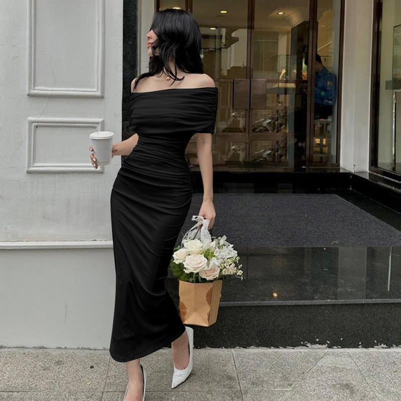 Damen Elegantes schulterfreies Cocktailkleid mit Raffungen Lisslune