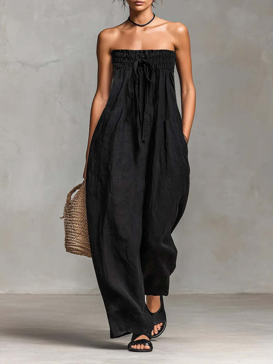 Women's Casual Jumpsuit with Elastic Top and Wide Leg Lisslune