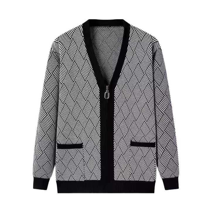 Men's cardigan with modern diamond pattern and high collar Lisslune