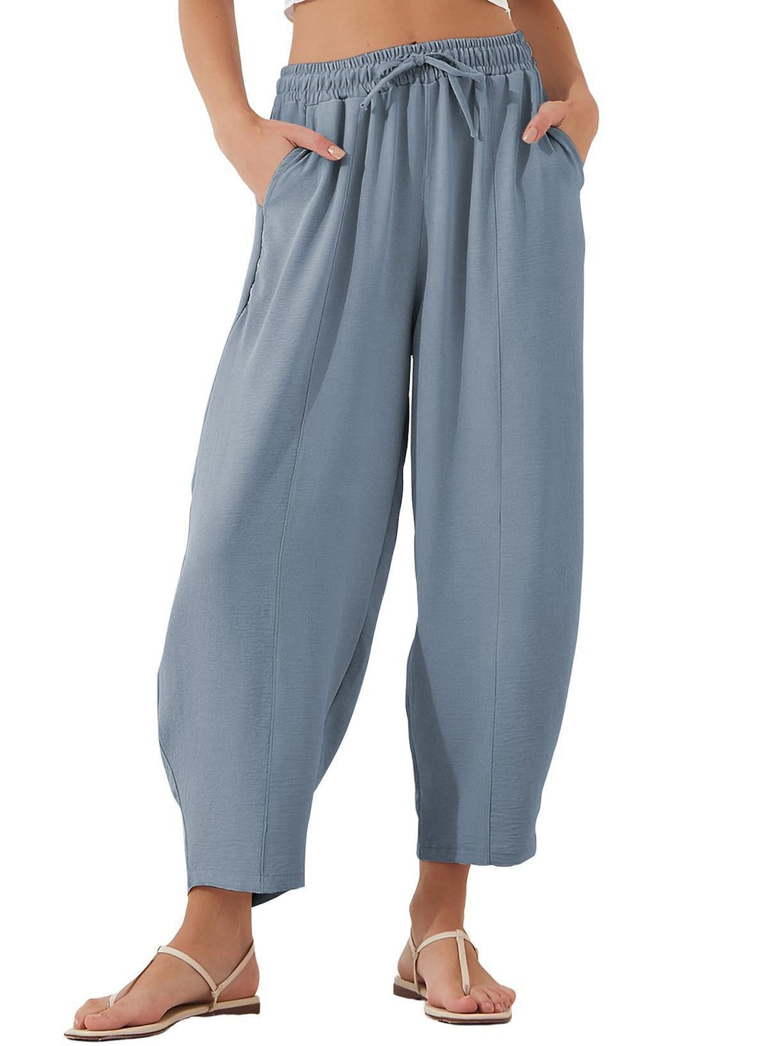 Damen Bequeme, weit geschnittene Sommerhose mit elastischem Bund und seitlichen Taschen Lisslune