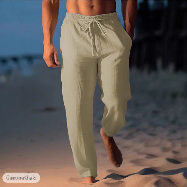 Men's Comfortable Linen Pants with Elastic Waistband and Side Pockets Lisslune
