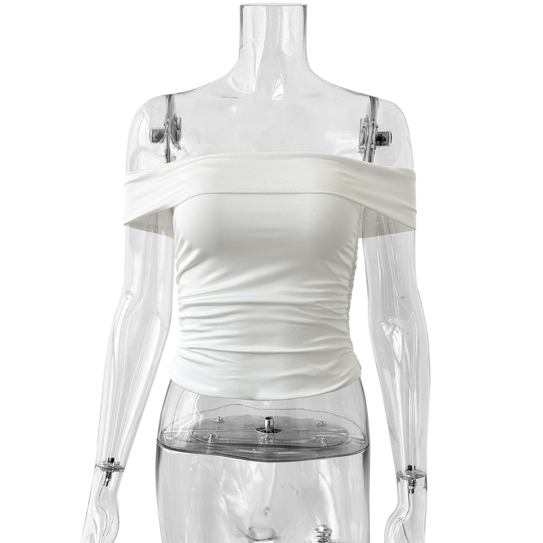 Damen Off-Shoulder Crop-Top aus elastischem Material mit figurformendem Design Lisslune