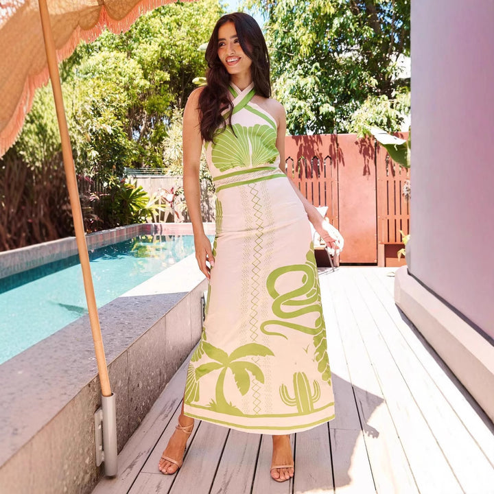 Ladies summer wrap dress with appealing plant motif Lune London