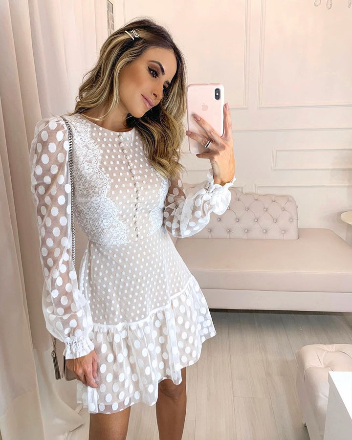 Ladies airy dress with transparent inserts and ruffle hem Lisslune