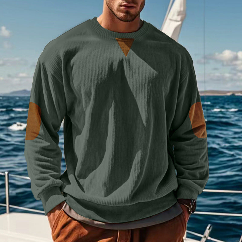 Men's coarse knit pullover with elbow patches and round neckline Lisslune