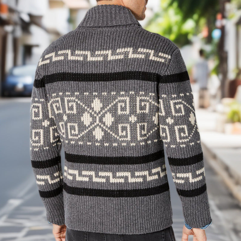 Men's cardigan with intricate pattern and high collar Lisslune