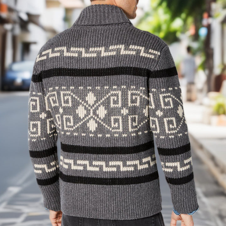 Men's cardigan with intricate pattern and high collar Lisslune