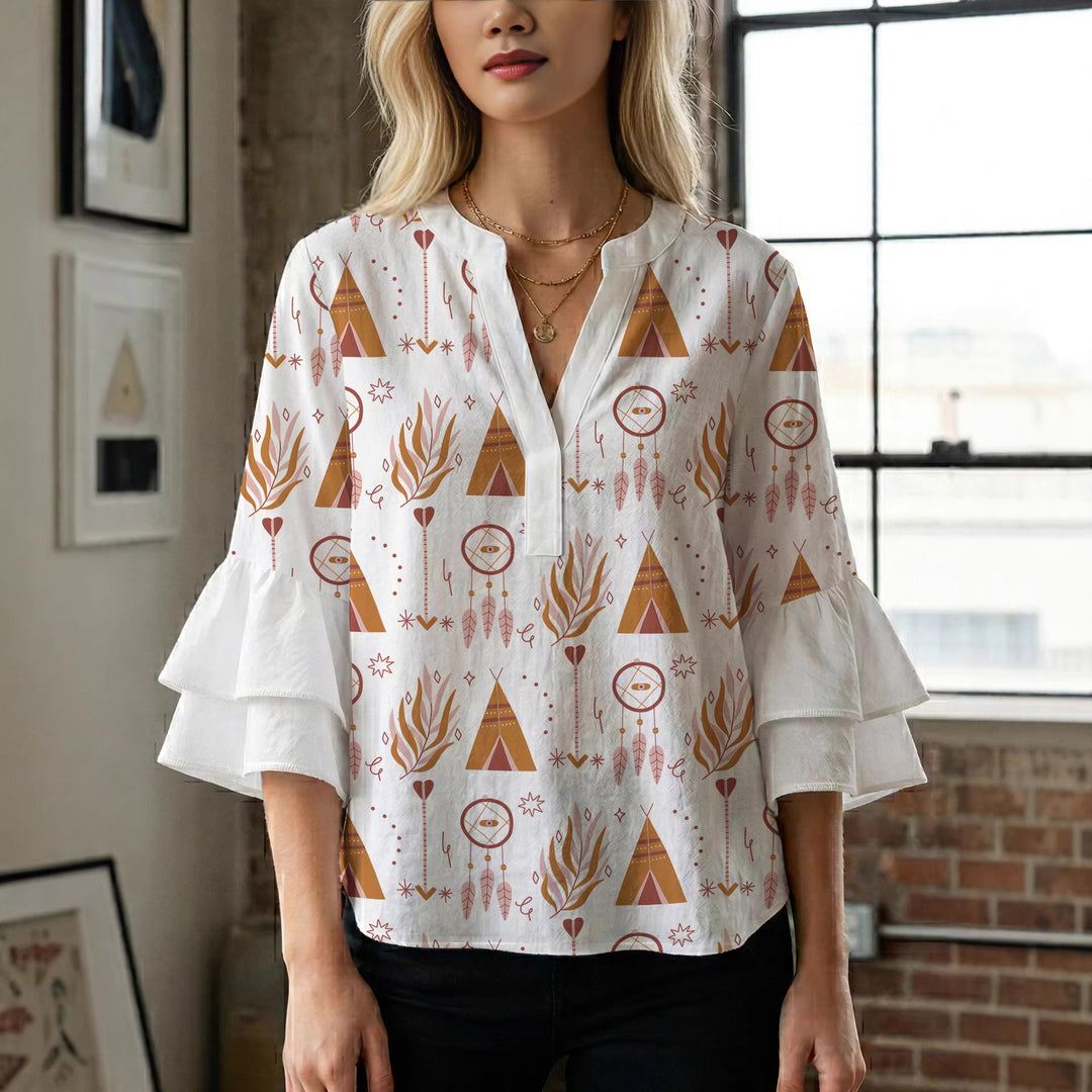 Women's blouse with voluminous ruffled sleeves and modern design Lisslune