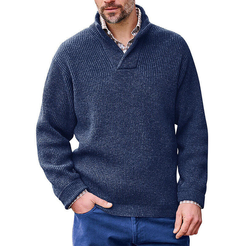 Men's knitted sweater with modern stand-up collar and fine rib structure Lisslune