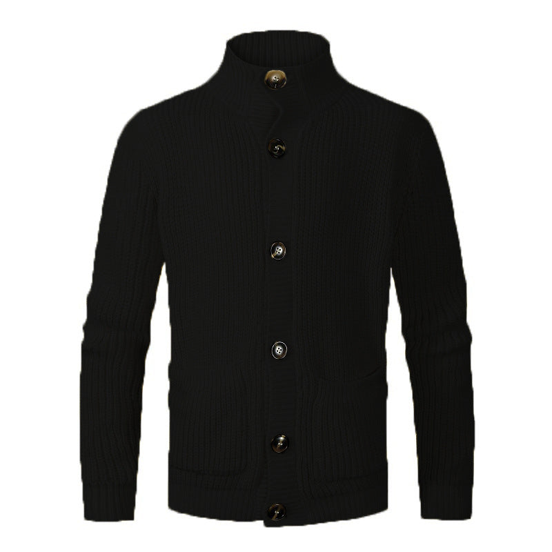Men's fashionable knitted cardigan with high collar and button details Lisslune