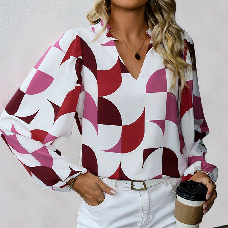 Ladies blouse with fashionable V-neck and unique pattern Lisslune