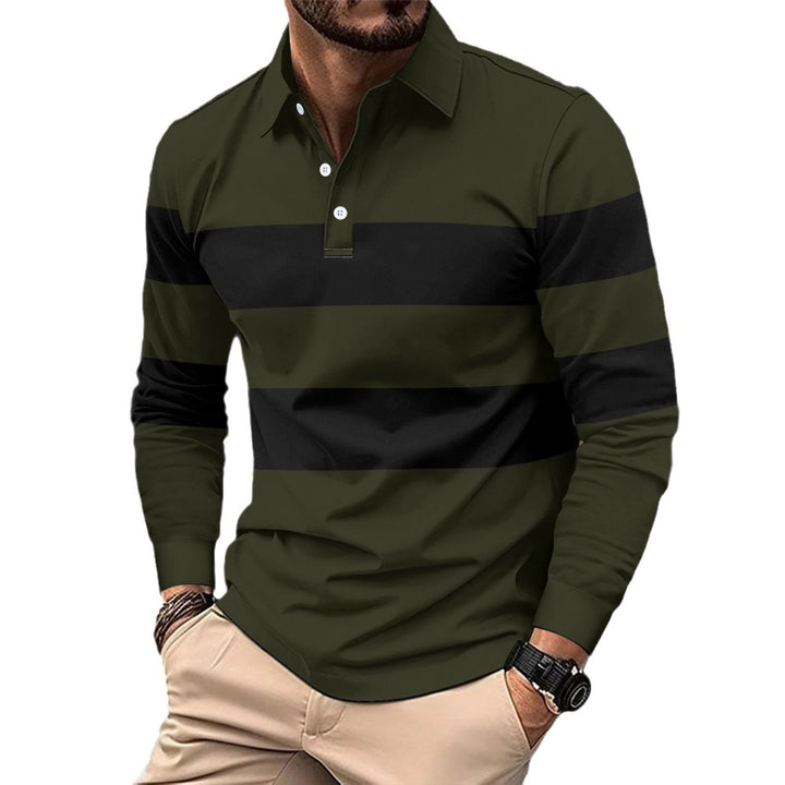 Men's Long Sleeve Polo Shirt with Modern Stripes Lisslune