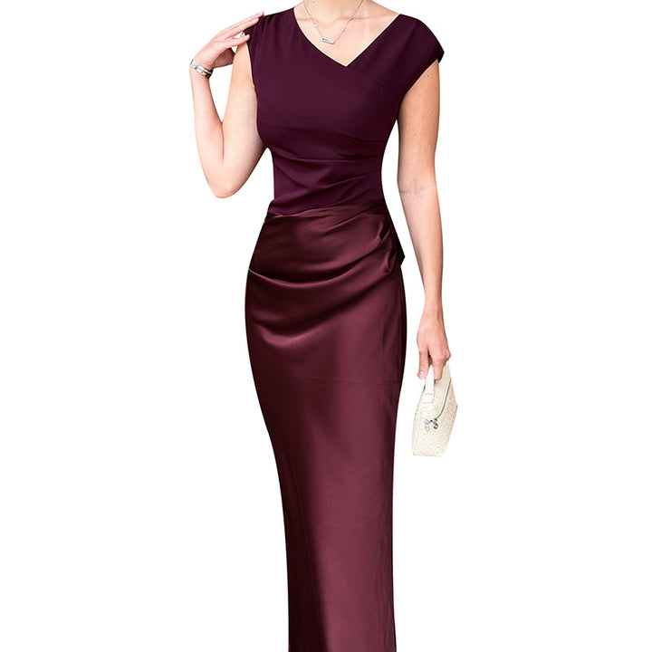 Women's elegant evening dress made of flowing material with asymmetric design