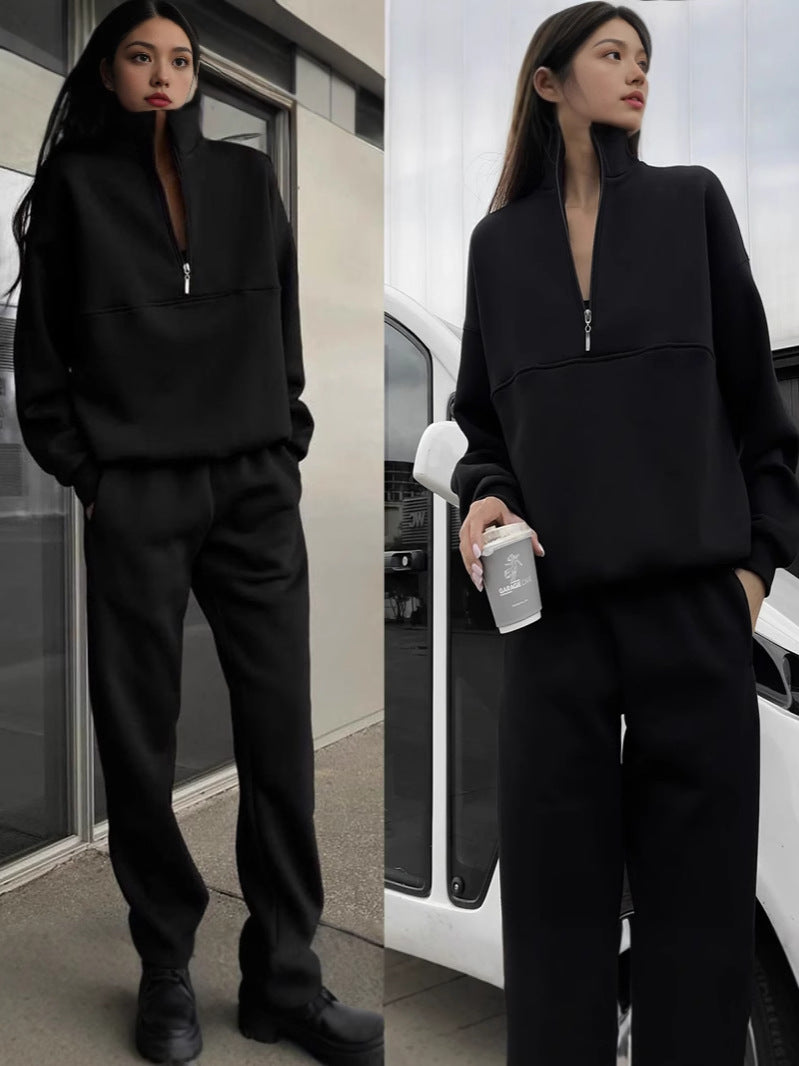 Women's sweatshirt and jogging pants set with modern stand-up collar Lisslune