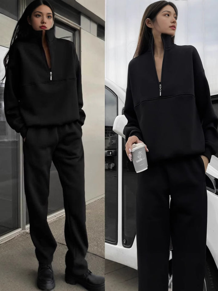 Women's sweatshirt and jogging pants set with modern stand-up collar Lisslune