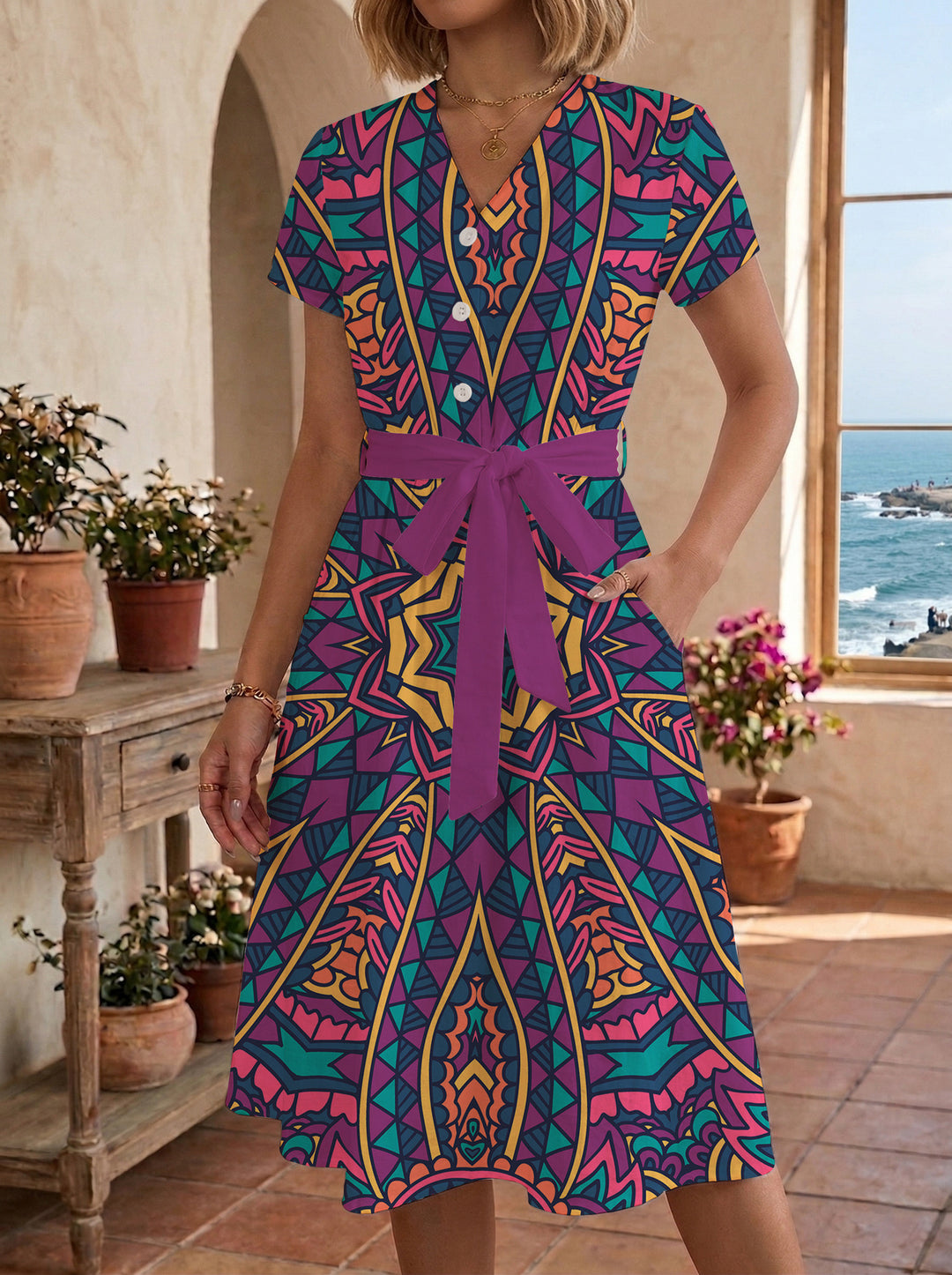 Women’s midi dress with floral design and comfortable fit Lisslune