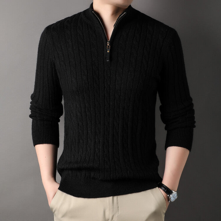 Men's pullover with zipper and textured cable pattern Lisslune