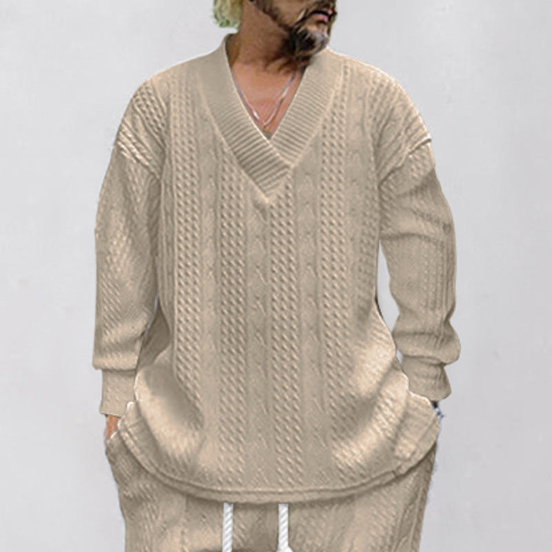 Men's casual knitted pullover with V-neck and modern pattern Lisslune