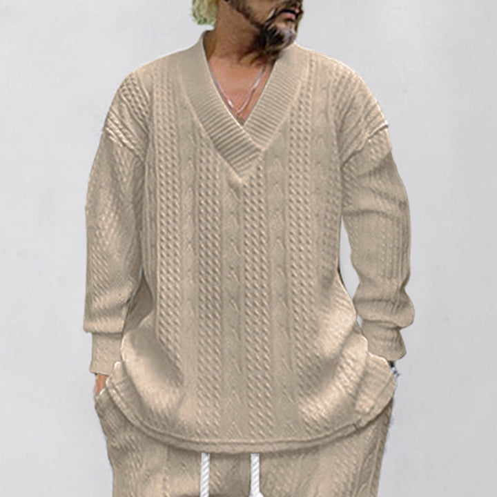 Men's casual knitted pullover with V-neck and modern pattern Lisslune