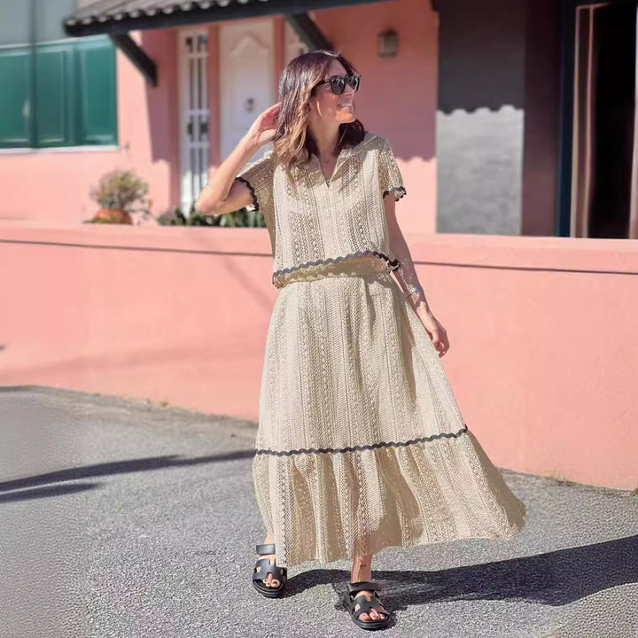 Women's maxi dress with voluminous skirt and elegant ruffle Lune London